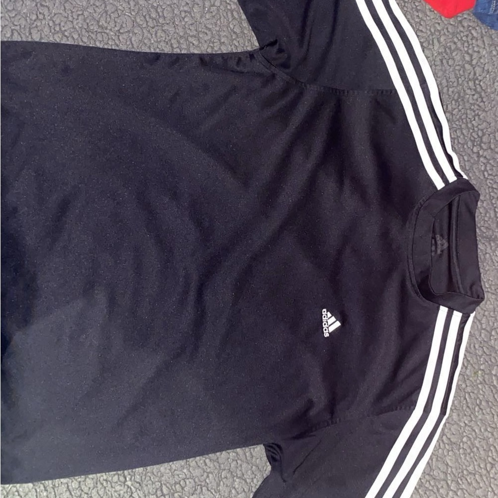 Adidas Black T-Shirt with White Stripes